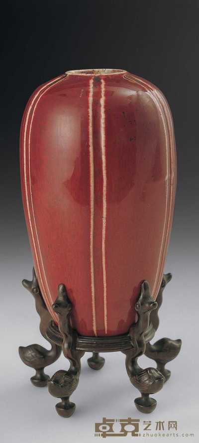 清中期 钧红窑变釉瓜棱瓶 高15.3cm